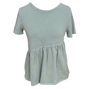 Gap Womens Blouse Size XS Petite Green Peplum Babydoll Tee Cottagecore Soft Girl